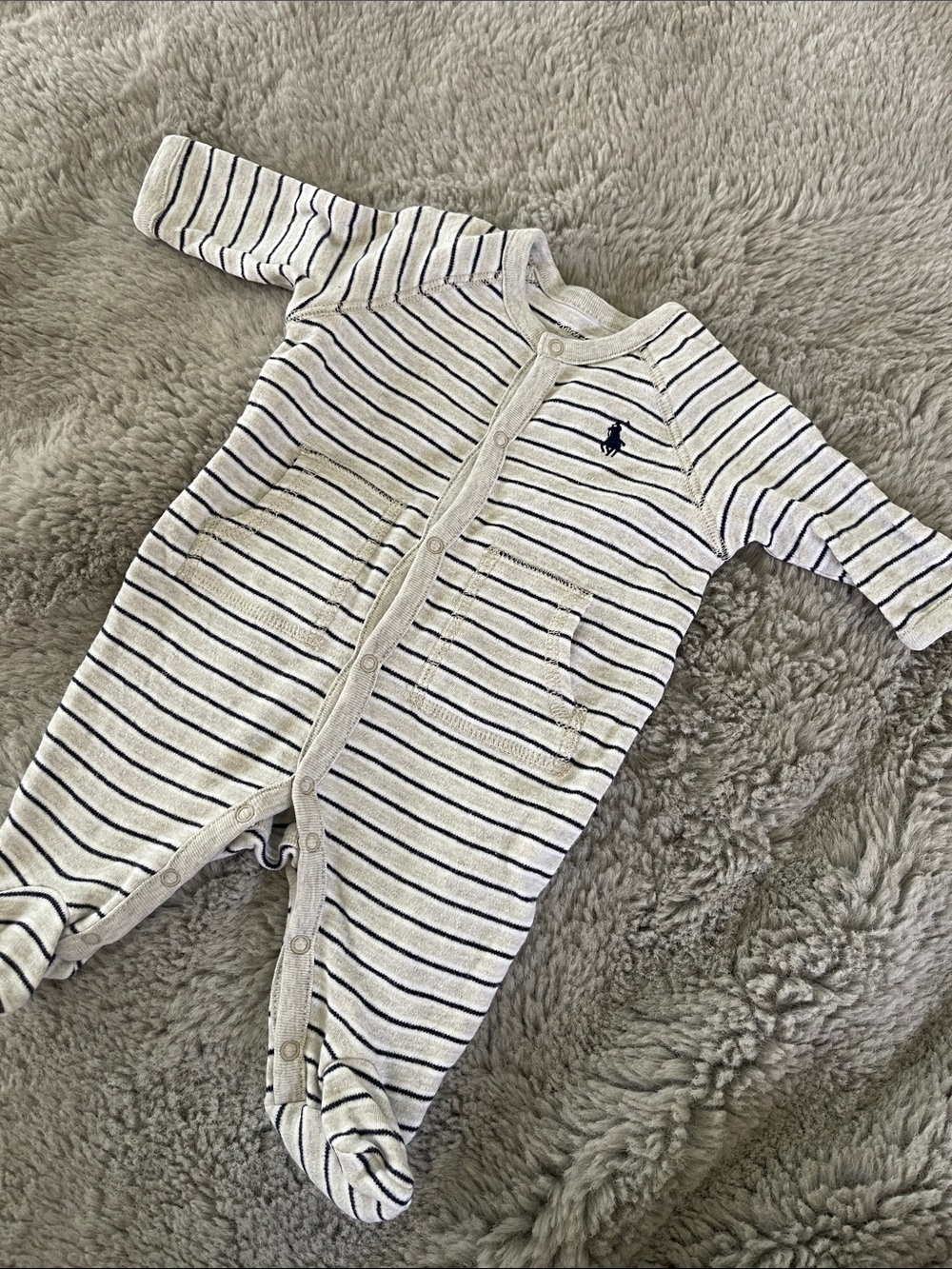 🌈 Ralph Lauren Baby Boy Sleeper Newborn Striped Pajama Infant